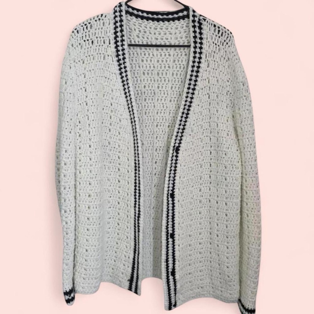 Hand Crochet Cardigan White OSFM